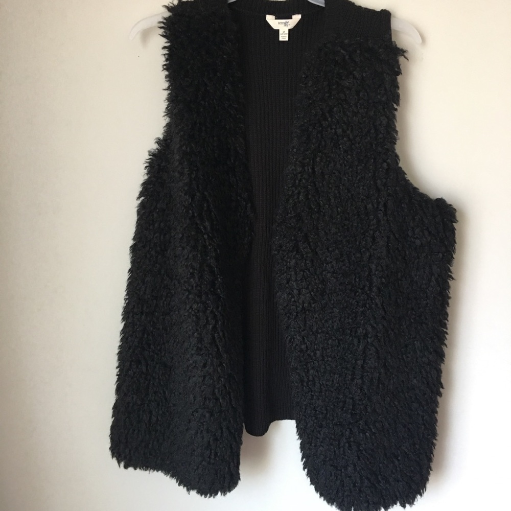terra & sky black Sherpa soft fuzzy vest cardigan